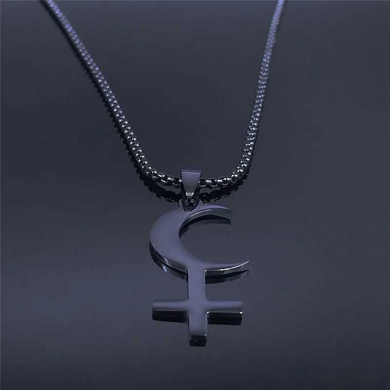 Lilith Crescent Inverted Cross Necklace Stainless Steel Astrological Symbol Sign Necklaces Satan Jewelry cruz invertida N3776 Z250614