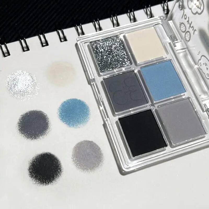 Punk y Matte Glitter Eyeshadow 6 Colors Shimmer Shadow Makeup Cool Toned Gray Blue Eye Pigment Palette