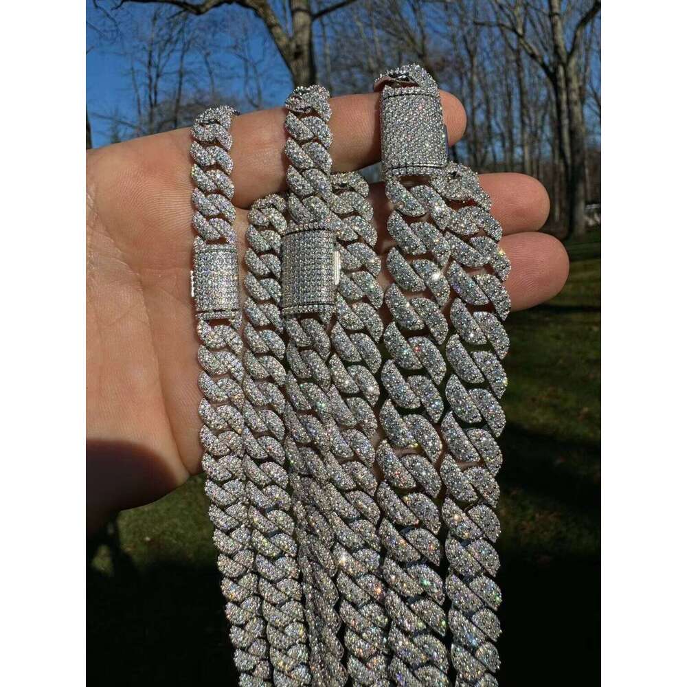 MOISSANITE Sterling Sier 10Mm 12Mm 14Mm Miami Cuban Link Chain Rounded Prong Vintage 16-30 Lengths PASSES DIA Tester