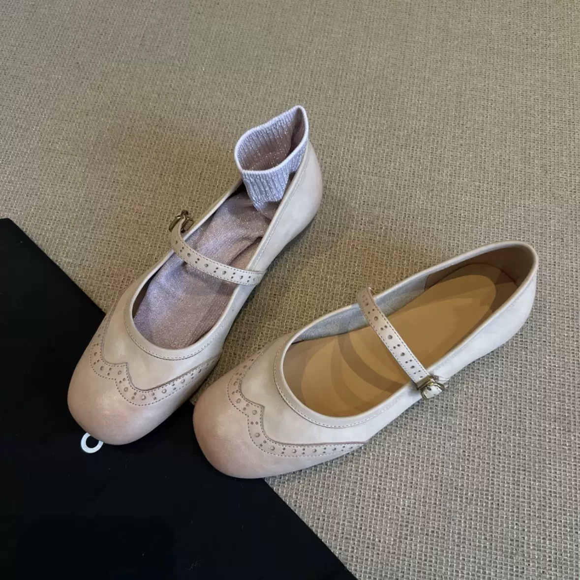 Ddmysports Spring And Autumn New French Style Shallow Mouth Single For Women Round Toe Flat Pink Mary Jane Shoes With One Strap Outdoor Shoes