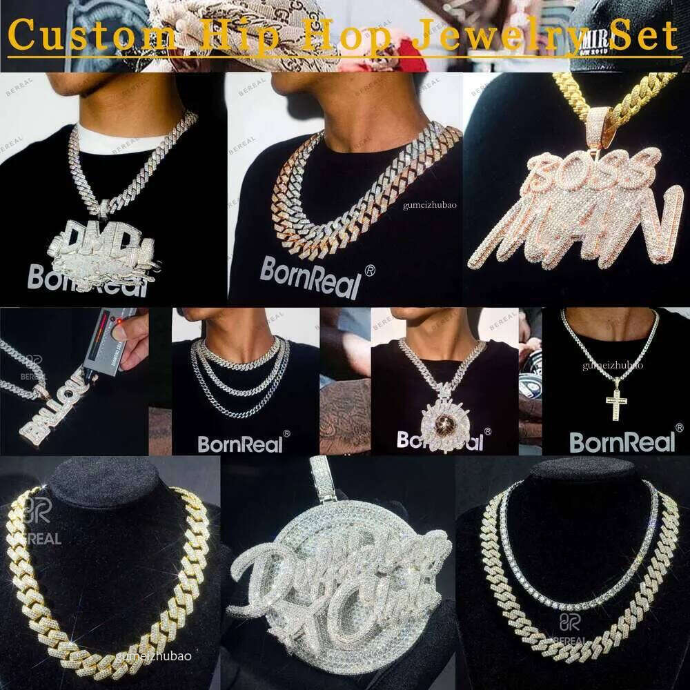 Factory Custom Heavy Big Hip Hop Rapper 12mm 14mm 15mm 18mm Vvs Moissanite Baguette Dia Cuban Link Chain Bracelet Sier