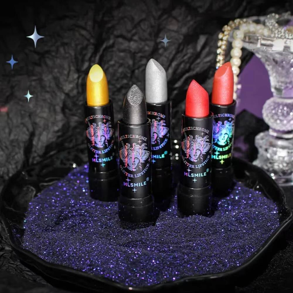 6 Colors Glitter Waterproof Long Lasting Diamond Pearlescent Lipstick Black Lip Gloss Women Lips Makeup Cosmetic happy