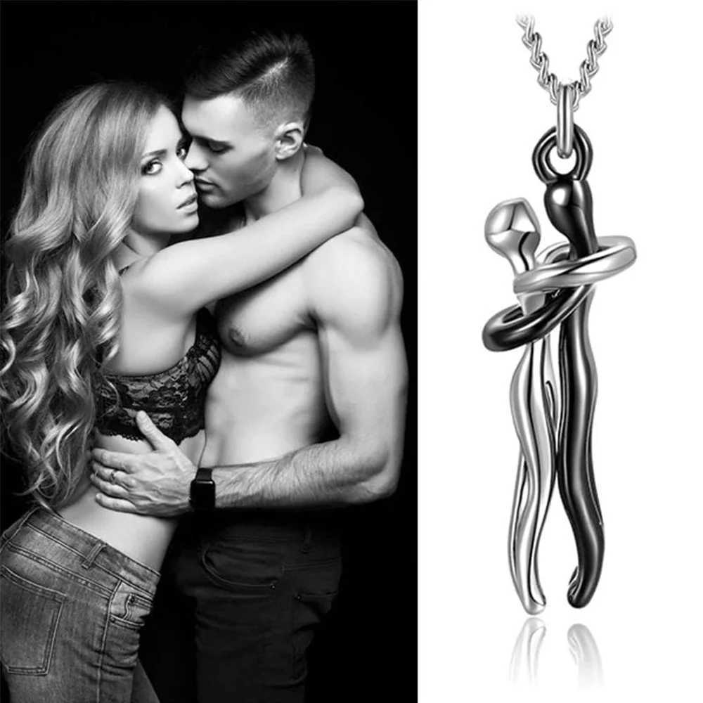Chic Black Hug Pendant Necklace for Couples - Elegant SymbolPerfect for Party Daily Wear Z250614