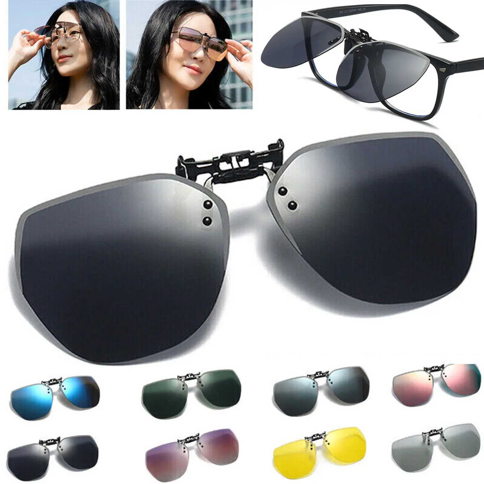 Polarized Clip Sunglasses Men Women Flip Up Photochromic Driving Glasses Mirrored Sun Glasses UV400 Night Vision Fishing Goggle Z250614