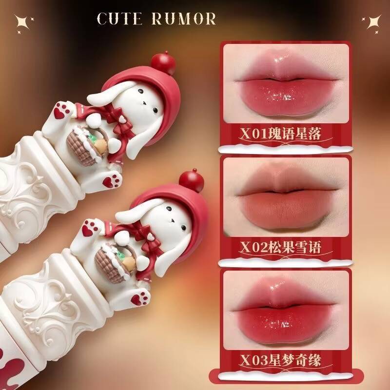 CUTE RUMOR Lip Mud Christmas Little Red Riding Hood Rabbit Lipstick Velvet Mist Matte Fine Sparkling Shimmer Lipgloss happy