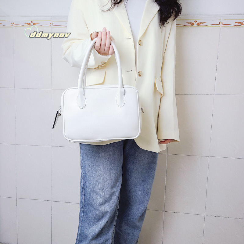 Korean Niche Style Cream Color Fashionable Handbag Shoulder Crossbody Square Bag ddmynov