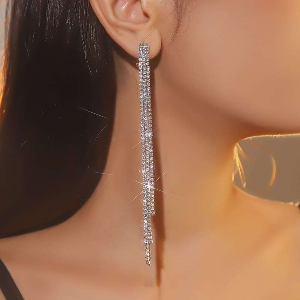 Long Tassel Crystal Chandelier Dangle Drop Wedding Party Prom Earrings Jewelry for Women Gifts