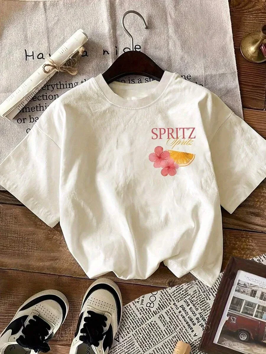 Funny Cocktail Graphic Tee - Women's Casual Short Sleeve T-Shirt, Y2K Retro Cartoon Print Round Neck Summer Top