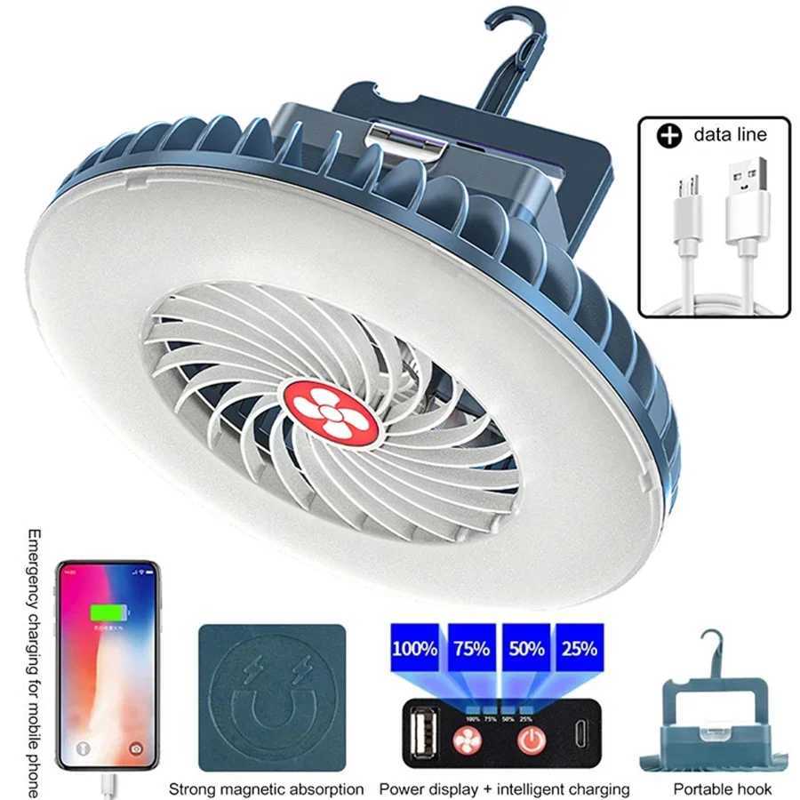 TIRVOSE 54LED Multifunction Fan Camping Light Outdoor Tent Lamp USB Rechargeable Portable Lanterns Emergency Night Market Lights W250613