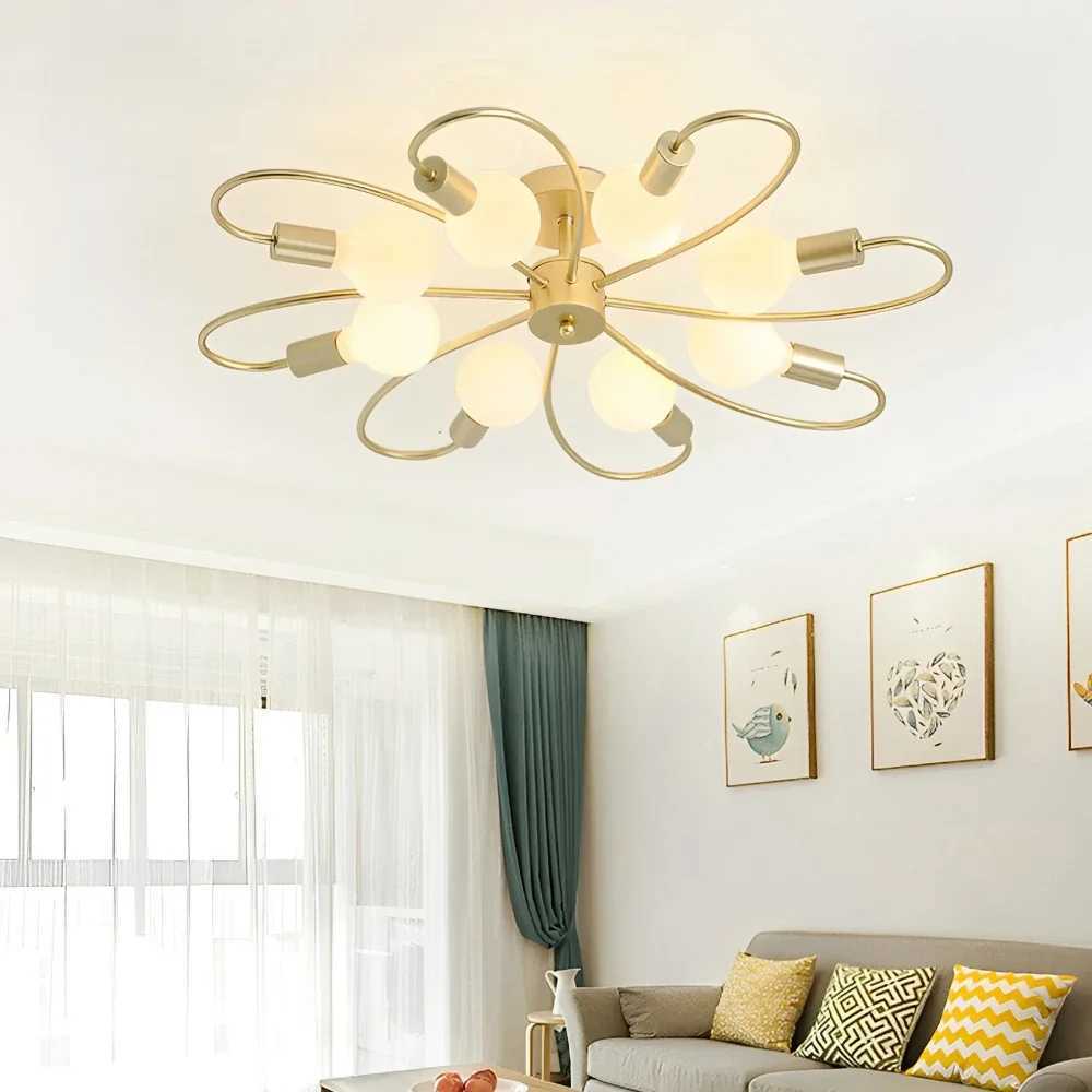 Home Lighting Ceiling Light Cast Iron LED E27 3/6/8 Heads Creative Pendant Gold Ceiling Light Living Room Decor Ceiling Lamps XJ2500613