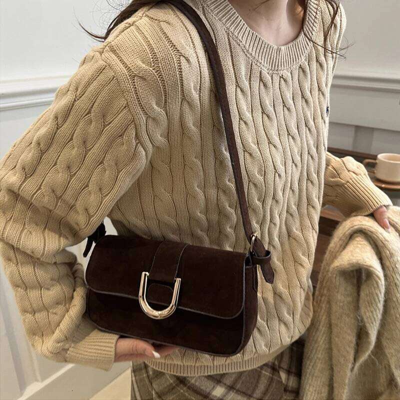 Classic Suede Horseshoe Buckle Casual Crossbody Soild Color Small Shoulder Bag with Zipper Closure Women Clutch Purse