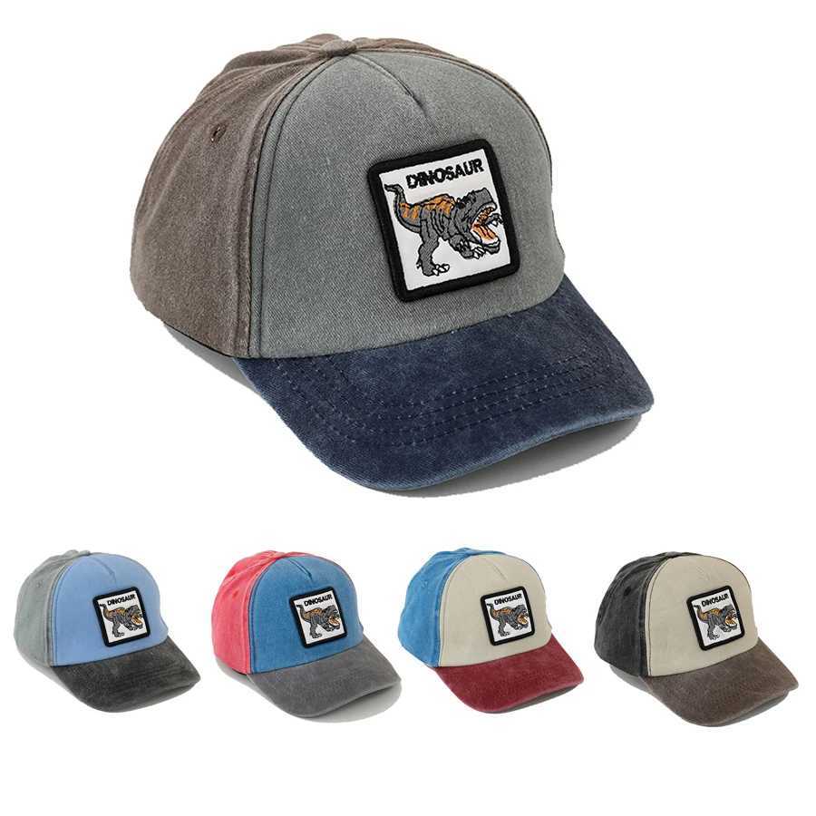 Summer Outdoor Washed Denim Sun Hat For Kids Boys Girls Cartoon Dinosaur Embroidery Baby Baseball Cap Vintage Snapback Caps W250614