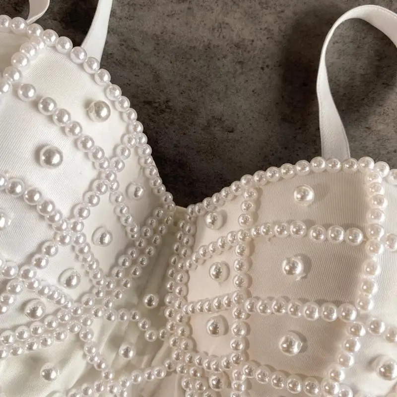Full Beads Female Corset Top Women Camis Nightclub Pearls Short Chest Binder Sexy Camisole Mujer Lingerie Tube Bra Top 250611