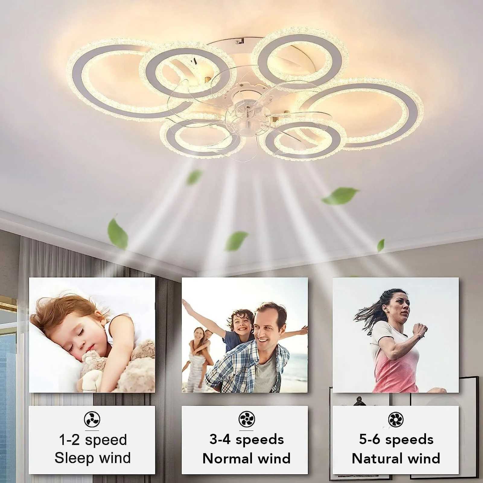 Fan Light LED Nordic Modern Ceiling Fan Lamp 6 Rings Ceiling Fan Light Easy To Install for Bedroom Living Room Dining Room XJ2500613