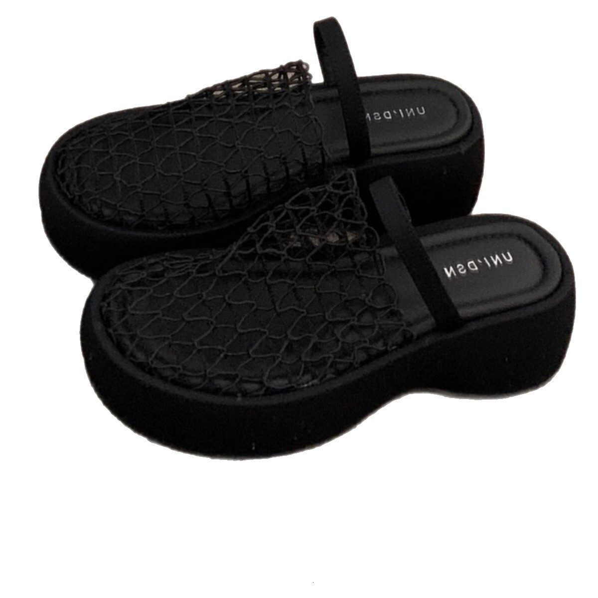 Ddmysports Platform Thick Sole High Heel Hollow Black Closed Toe Sandals For Women Summer Gentle Fairy Petite Height Increasing Half Slippers Outdoor 