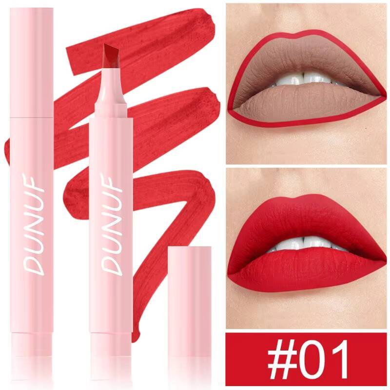 5 Color Long Lasting Liner Lipstick Waterproof Velvet Matte Lipsticks Sexy Red Contour Pencil 2in1 Lip Marker Pen happy