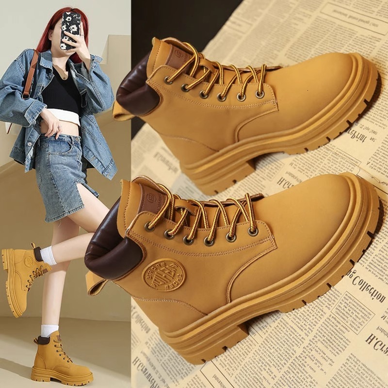 Ddmysports Martin New Yellow For Women Ins British Style Short Boots Thick Sole Spring And Autumn Outdoor Shoes