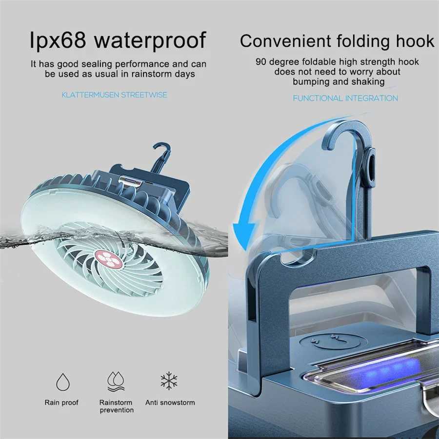 TIRVOSE 54LED Multifunction Fan Camping Light Outdoor Tent Lamp USB Rechargeable Portable Lanterns Emergency Night Market Lights W250613