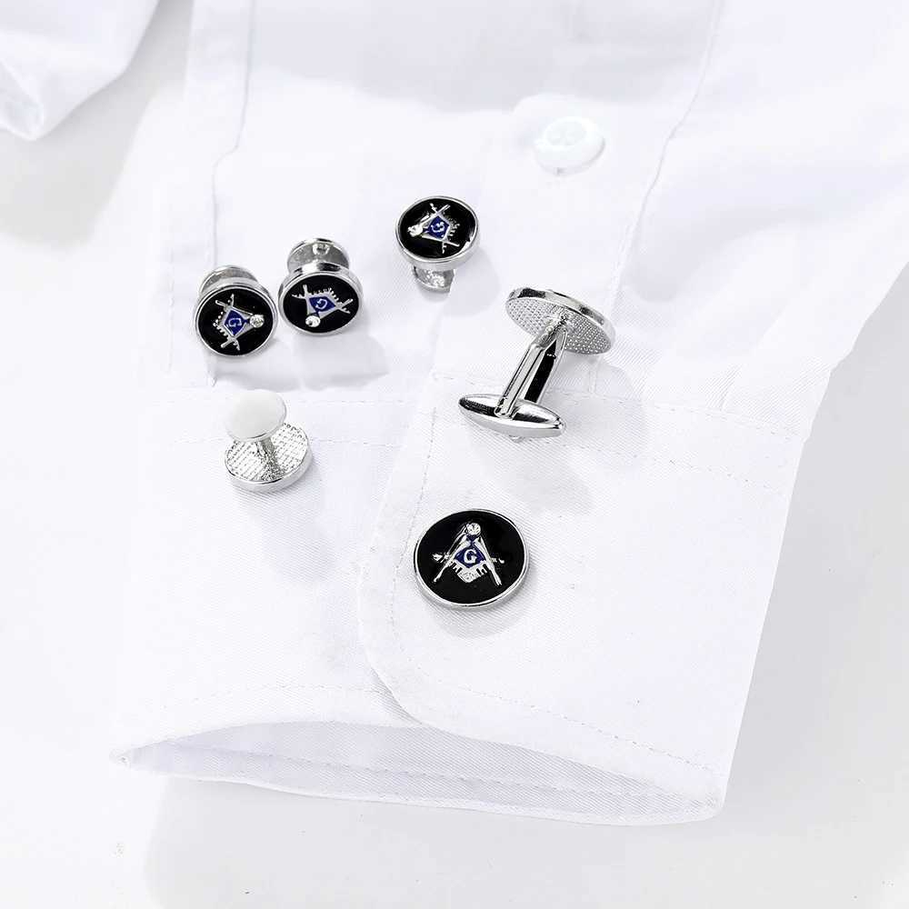 Freemason Cufflinks Sleeve Nail Set Black And Blue Enamel With Crystal For Men Boys Gift XJ250614