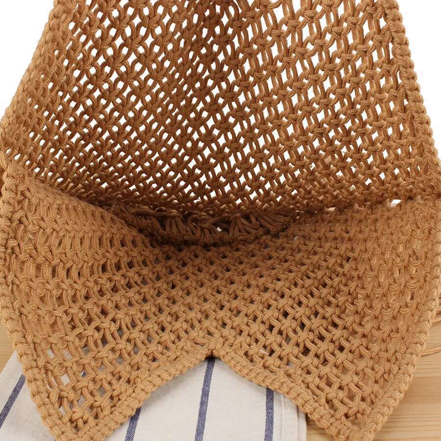Summer Tassels Grid Woven for Women Irregular Handbags Knitted Beach Shoulder Large Tote Hollow Out Daily Shopper Bag