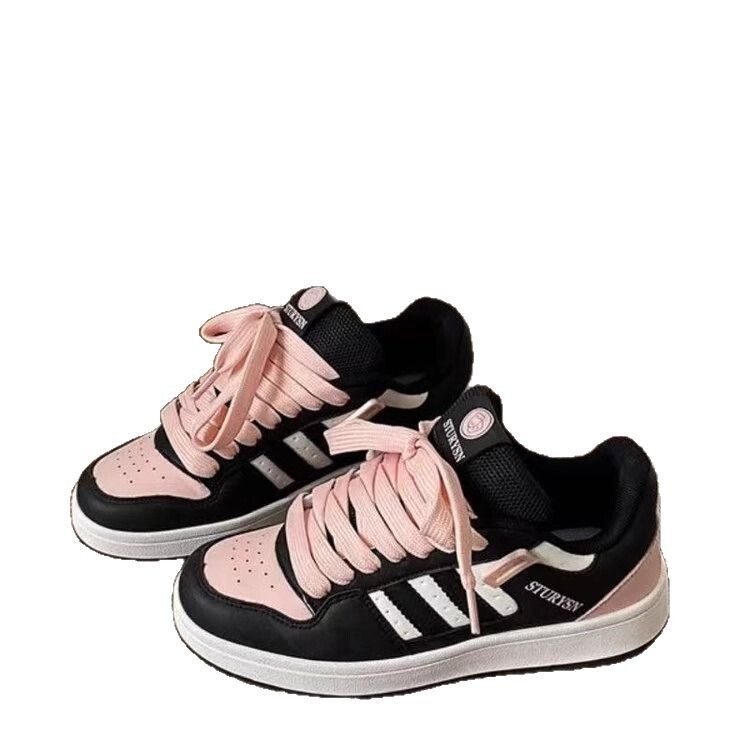 Ddmysports New Black Pink Thick Soled Bread Shoes Women Ins Style Spring Lightweight Casual Versatile Sneakers For Students Outdoor Shoes