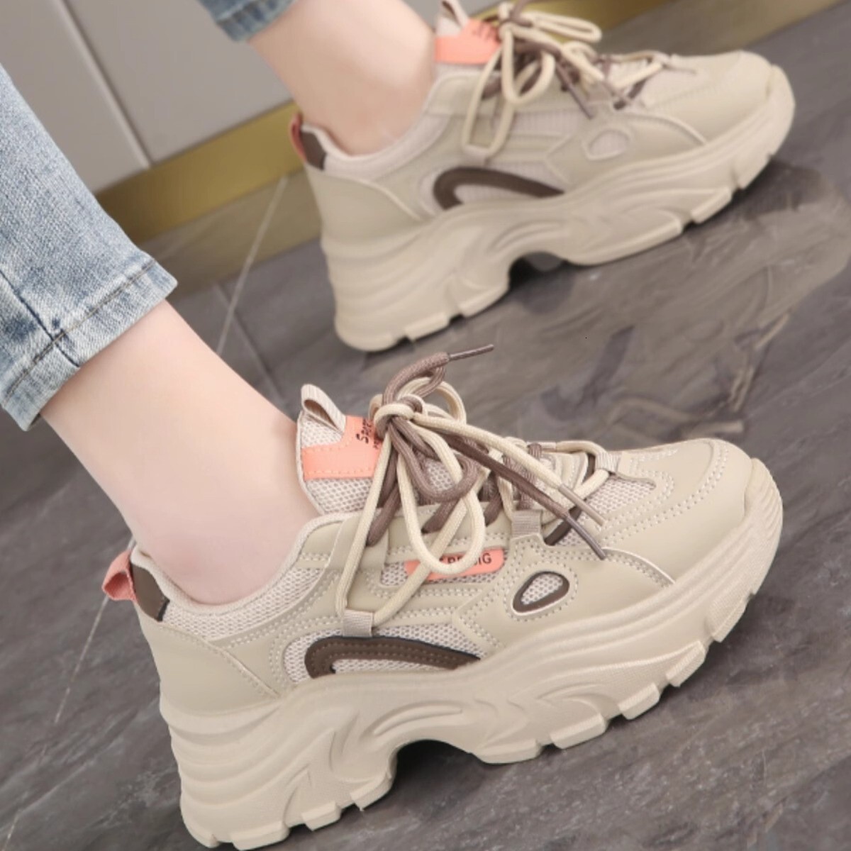 Ddmysports New Women S Thick Soled Dad Sneakers With Cushioning Versatile Spring And Autumn Soft Running Shoes For Students Make Feet Look Smaller Out