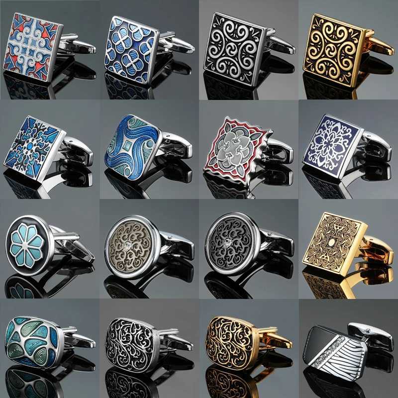 Classic Mens French Shirt Cufflinks High-end Square Retro Pattern Love Rose Blue Cuff Buttons Business Suit Accessories Jewelry XJ250614