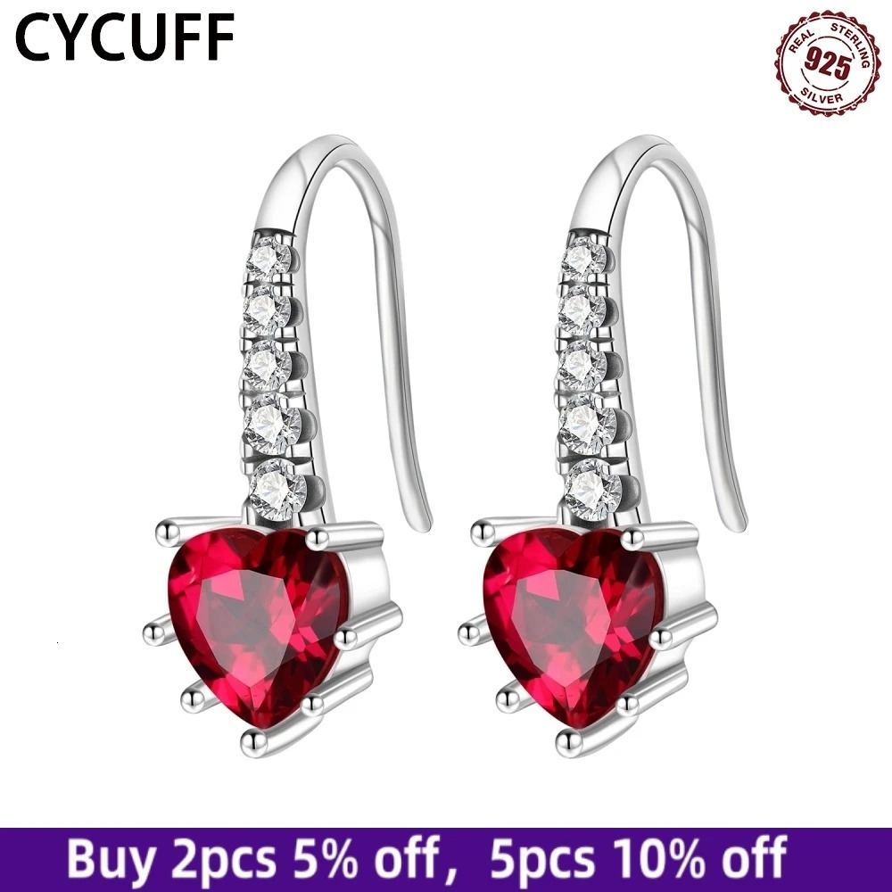 CYCUFF 2025 925 Sterling Silver Red Zircon Heart-shaped Hook Earrings Original for Women Earrings Birthday Gift Fine Jewelry 250610