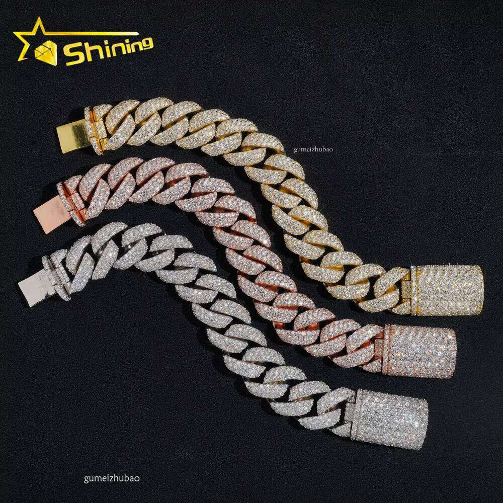 Iced Out Sterling Sier 20mm Solid Heavy Miami Moissanite Hip Hop Jewelry Men Gold Plated Cuban Link Chain Bracelet