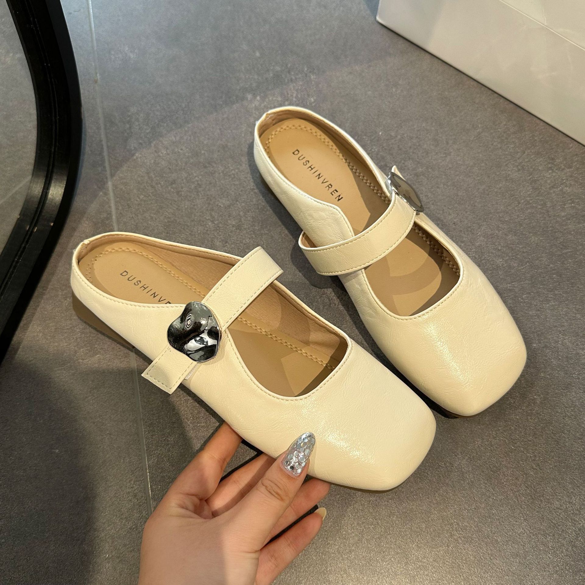 Ddmyoutdoor French Style Flat Closed Toe Mules For Women Summer New Versatile Dress Shoes Soft Sole Slip On Sandals Outdoor Shoes