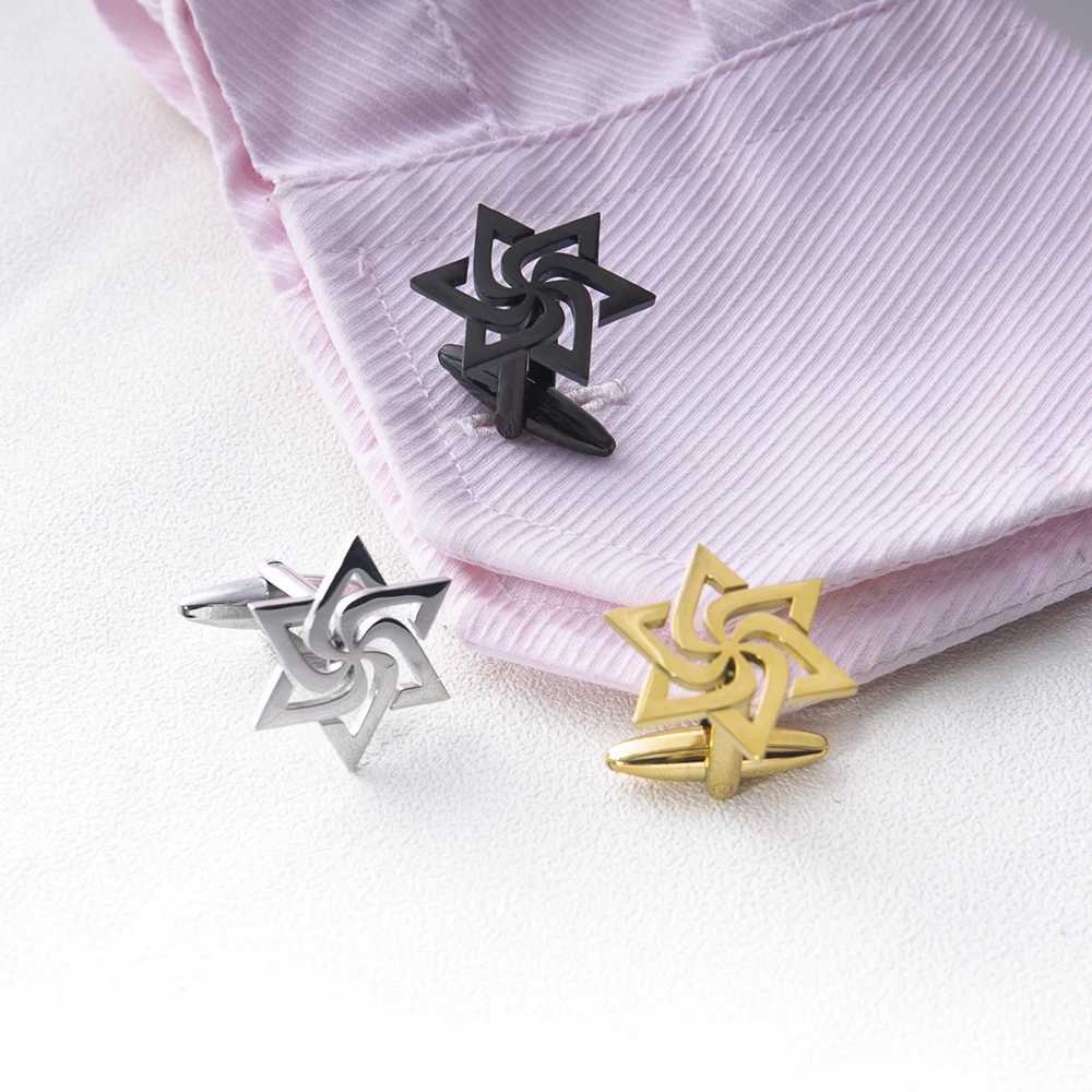 Fashion Spiral Star David Cufflinks Stainless Steel Mens Shirt Suit Cufflinks Retro Talisman Jewelry Groom Wedding Gift XJ250614