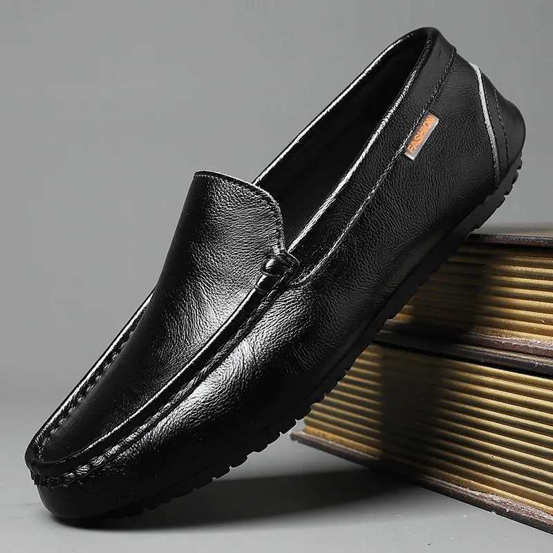 2023 Genuine Leather Men Casual Shoes Luxury Brand Soft Mens Loafers Breathable Slip Black Driving Shoes Plus Size XJ250614