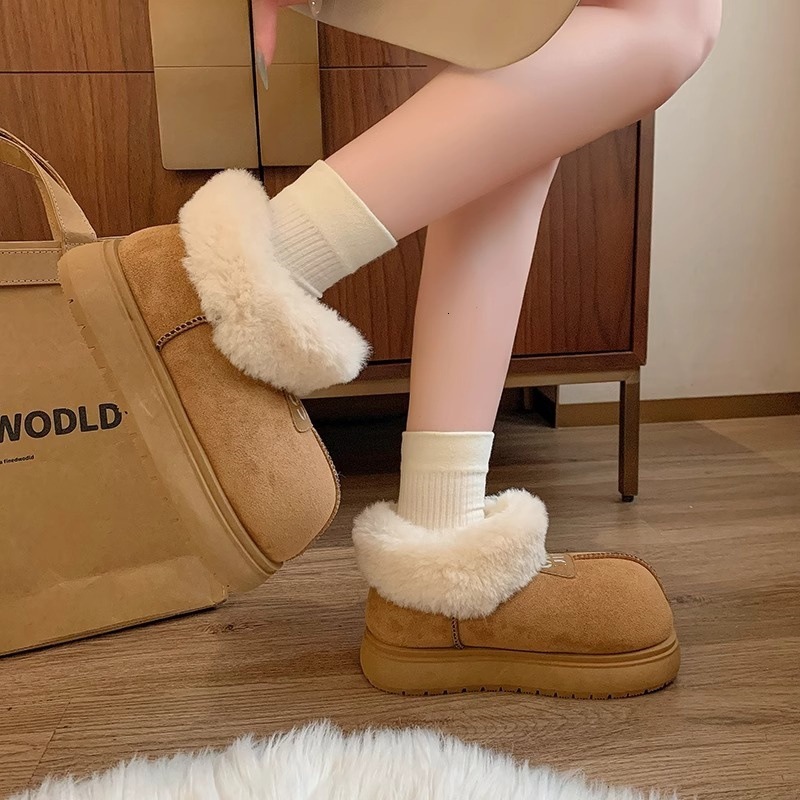 Ddmysports New Winter High Value Sheepskin Integrated Height Increasing Thick Soled Big Head Snow Boots For Women Warm Fleece Lined Cotton Shoes Outdo