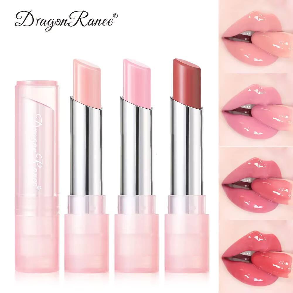 Cute Pink Moisturizing Jelly Lipstick - Temperature Change Balm with Long Lasting Nourishment for Care Lip Gloss happy