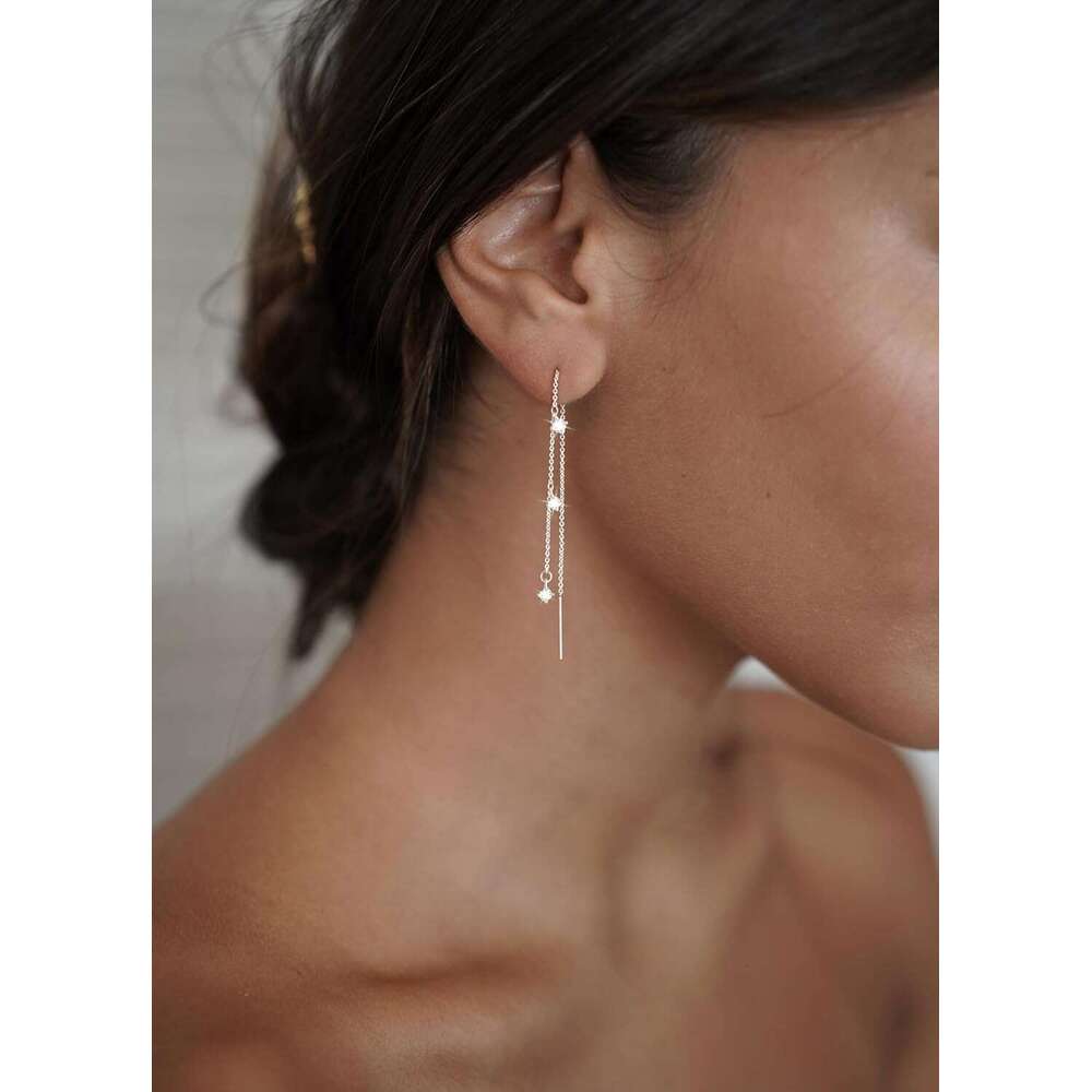 Chain Trendy Hypoallergenic Waterproof CZ Threader Earrings for Women Jewelry