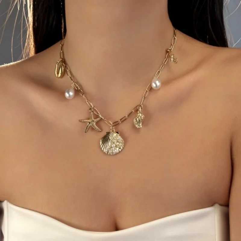 Bohemian Shell Conch Starfish Pendant Necklace for Women Summer Beach Vacation Gold Color Neck Chain Jewelry Y2K Accessories Z250614