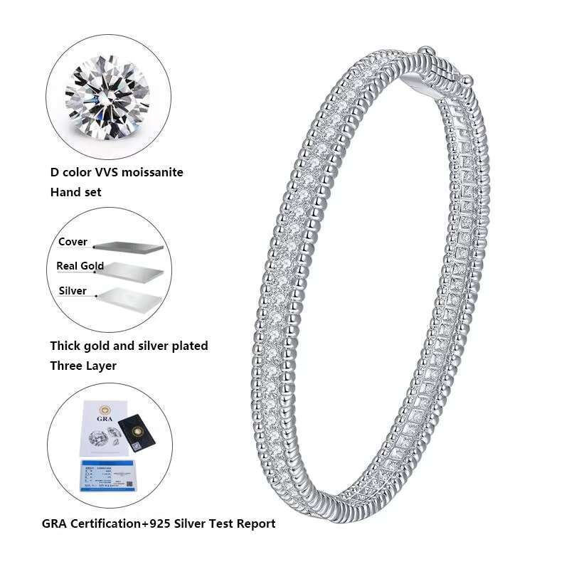 Fashion Bracelet Luxury Women 925 Silver Moissanite Bangle Elegant Moissanite Cluster Bracelet Moissanite Clover Bracelet Bangle