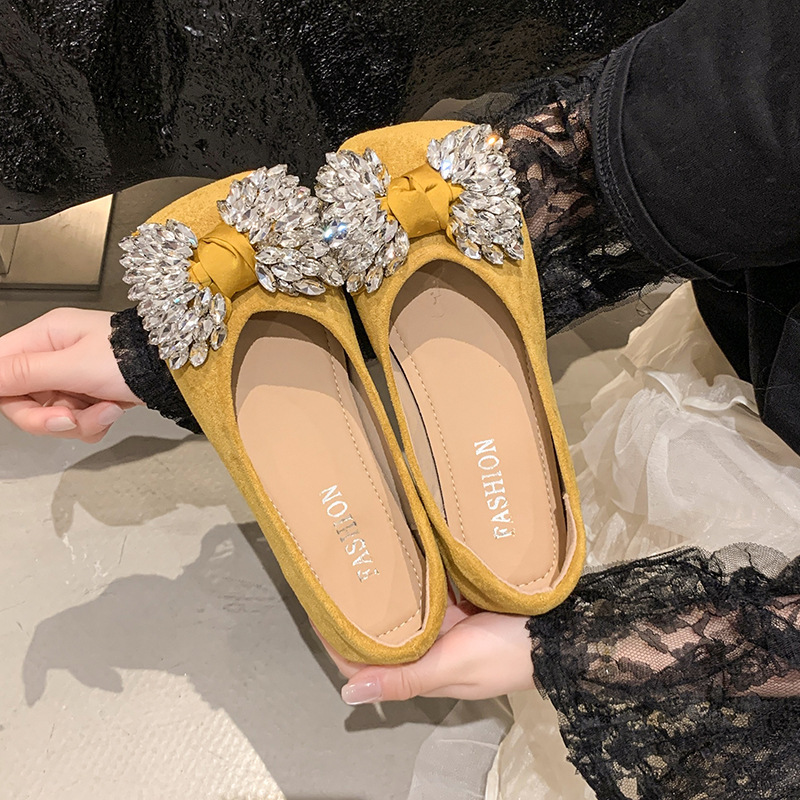 Ddmyoutdoor Square Toe Flat For Women New Shallow Mouth Fairy Single Spring Summer Rhinestone Evening Gentle Shoes To Match Dresses Outdoor Shoes