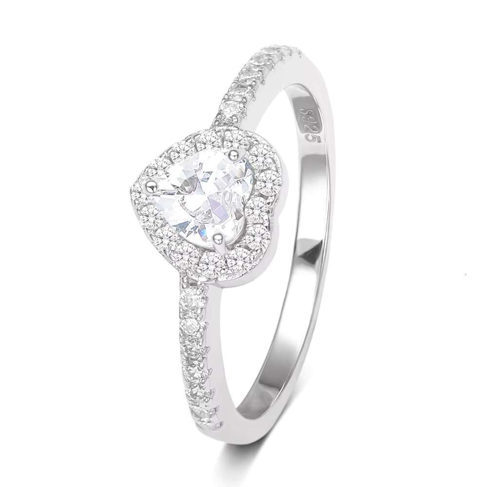 FOXI Real 925 Sterling Silver Heart Diamond Eternity Diamond Ring Custom Colored Wedding Band Engagement Rings Jewelry for Women