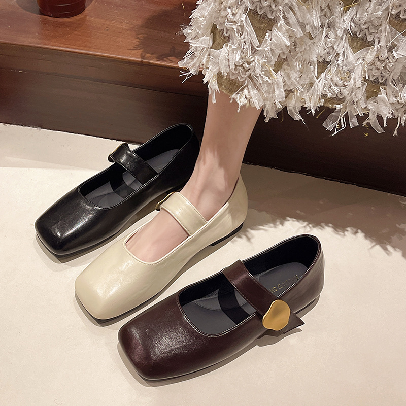 Ddmyoutdoor Spring Soft Leather Metal Buckle Square Toe Mary Jane Women S Flat Shoes Outdoor Shoes