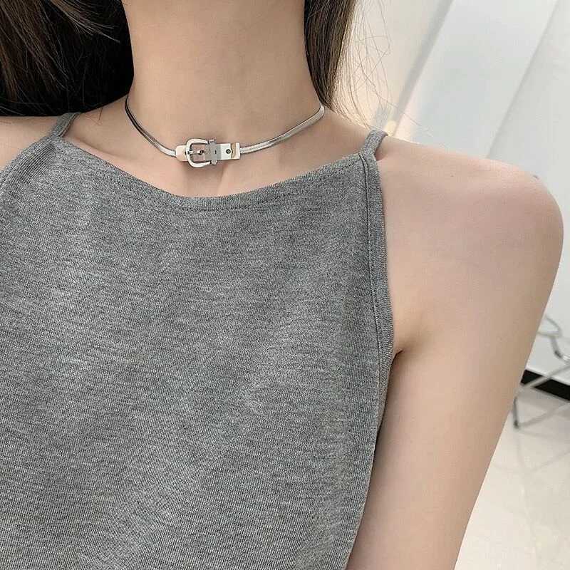Belt Buckle Choker Snake Chain Necklaces For Sexy Women Minimalist Titanium Steel Hip Hop Necklace Punk Cool 2023 Trend Jewelry Z250614