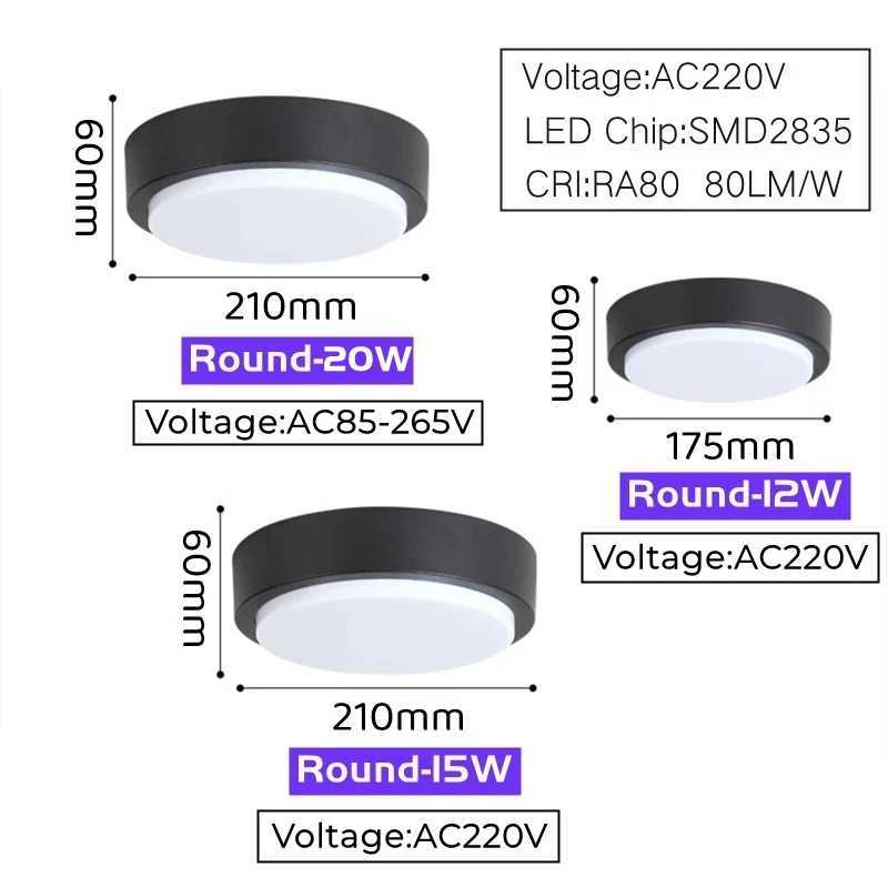 Outdoor Surface Mounted LED Ceiling Lamp 12W/15W/20W Waterproof IP65 Round Bathroom Light Garden Porch Moistureproof Wall LightsXJ2500613