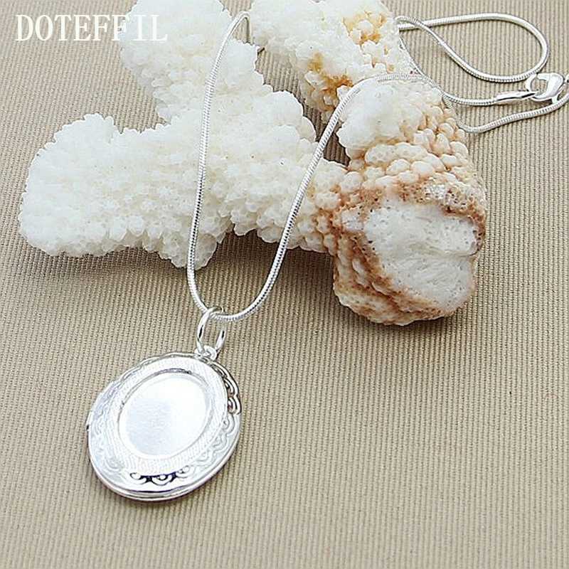DOTEFFIL 925 Sterling Silver Oval Round Photo Frame Pendant Necklace 18/20-28/30 Inch Snake Chain For Woman Man Wedding Jewelry Z250614