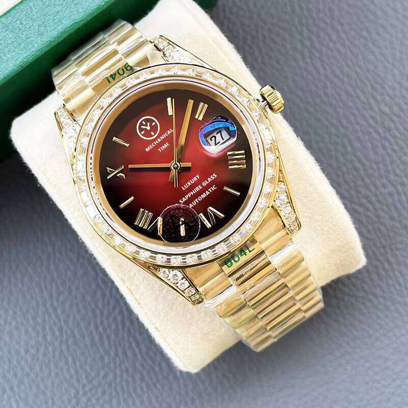 New Arrival Moissanite Yellow Gold Iced Out Dia Mechanical Automatic Watch for Men