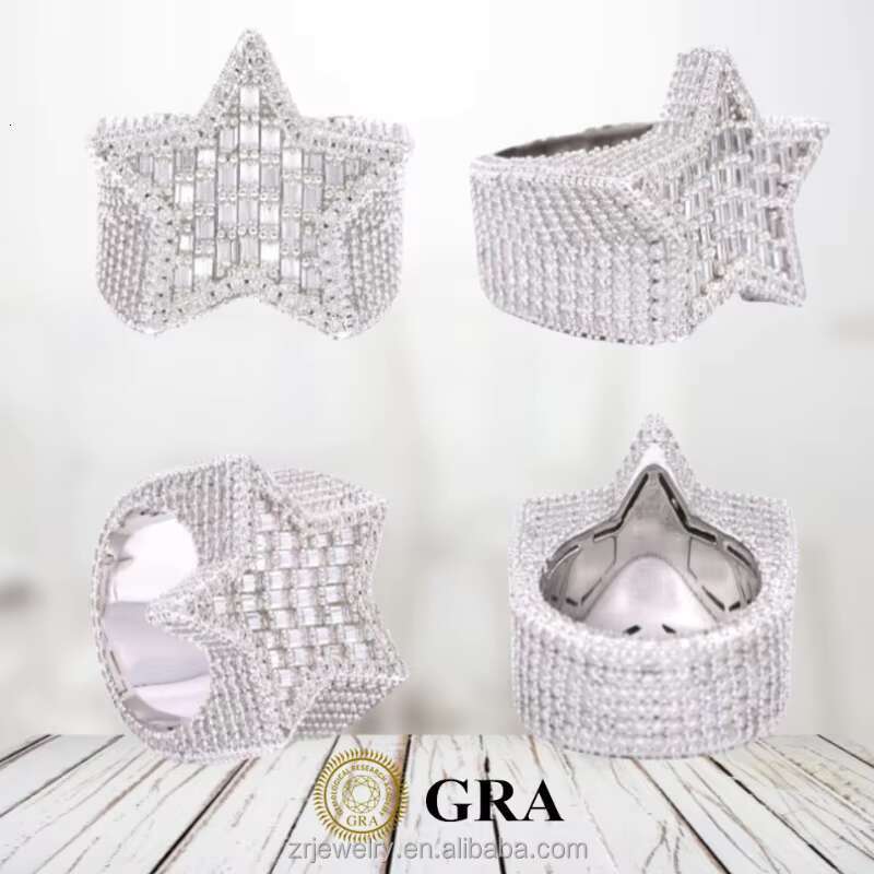 Men Rings Moissanite Gra Certificate Vvs D Moissanite 925 Sterling Silver Wedding MenS Iced Out Moissanite Star Ring