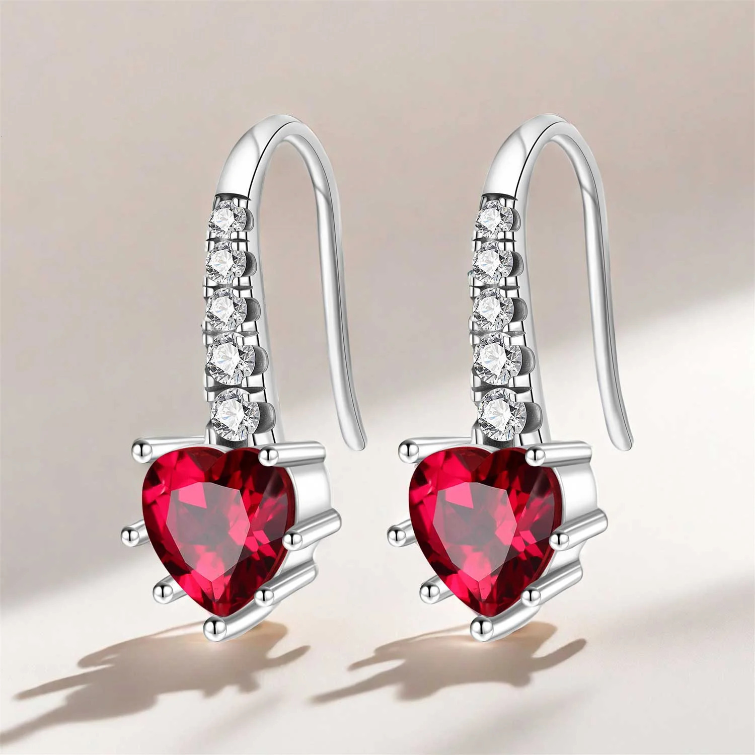 CYCUFF 2025 925 Sterling Silver Red Zircon Heart-shaped Hook Earrings Original for Women Earrings Birthday Gift Fine Jewelry 250610