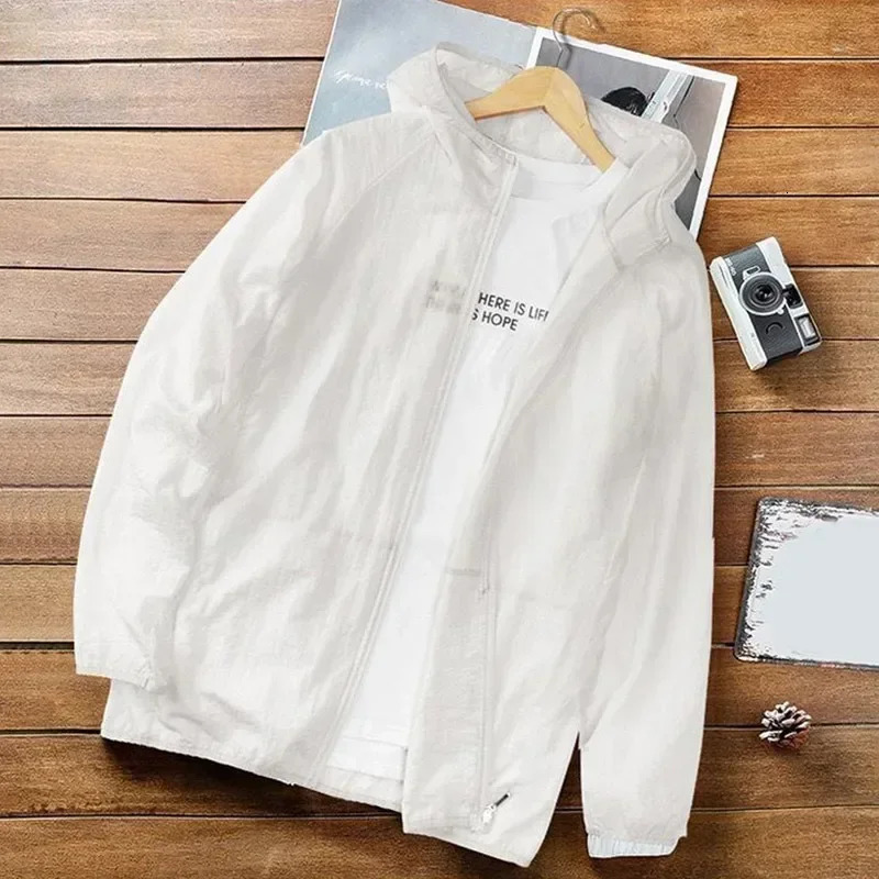 Men Summer Thin Sun Protection Jacket Outdoor Zipper Hooded Loose Casual Outerwear UVproof Breathable Quick Dry Cycling Coats 250614