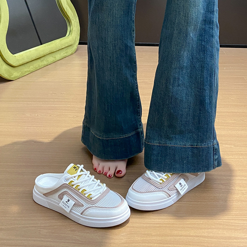 Ddmysports Ins Trend Korean Half Slip White Sneakers For Women Summer New Student Casual Board Shoes Internet Celebrity Street Style Q Outdoor Shoes