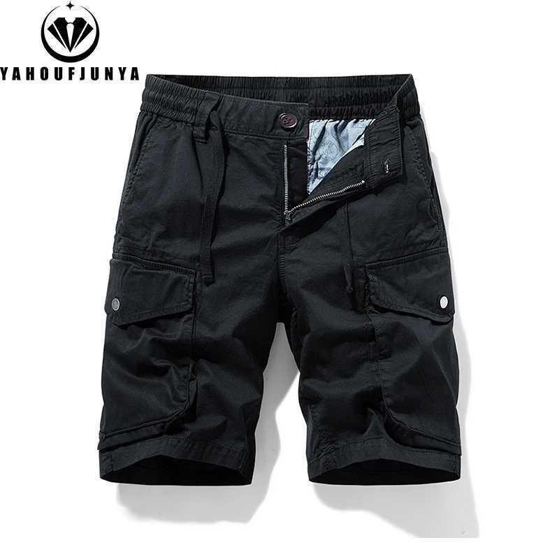 2025 Men Summer Solid Cotton Outdoor Cargo Leisure Shorts Men Drawstring Buttons Straight Loose Fashion Brand Short Male Pants W250614