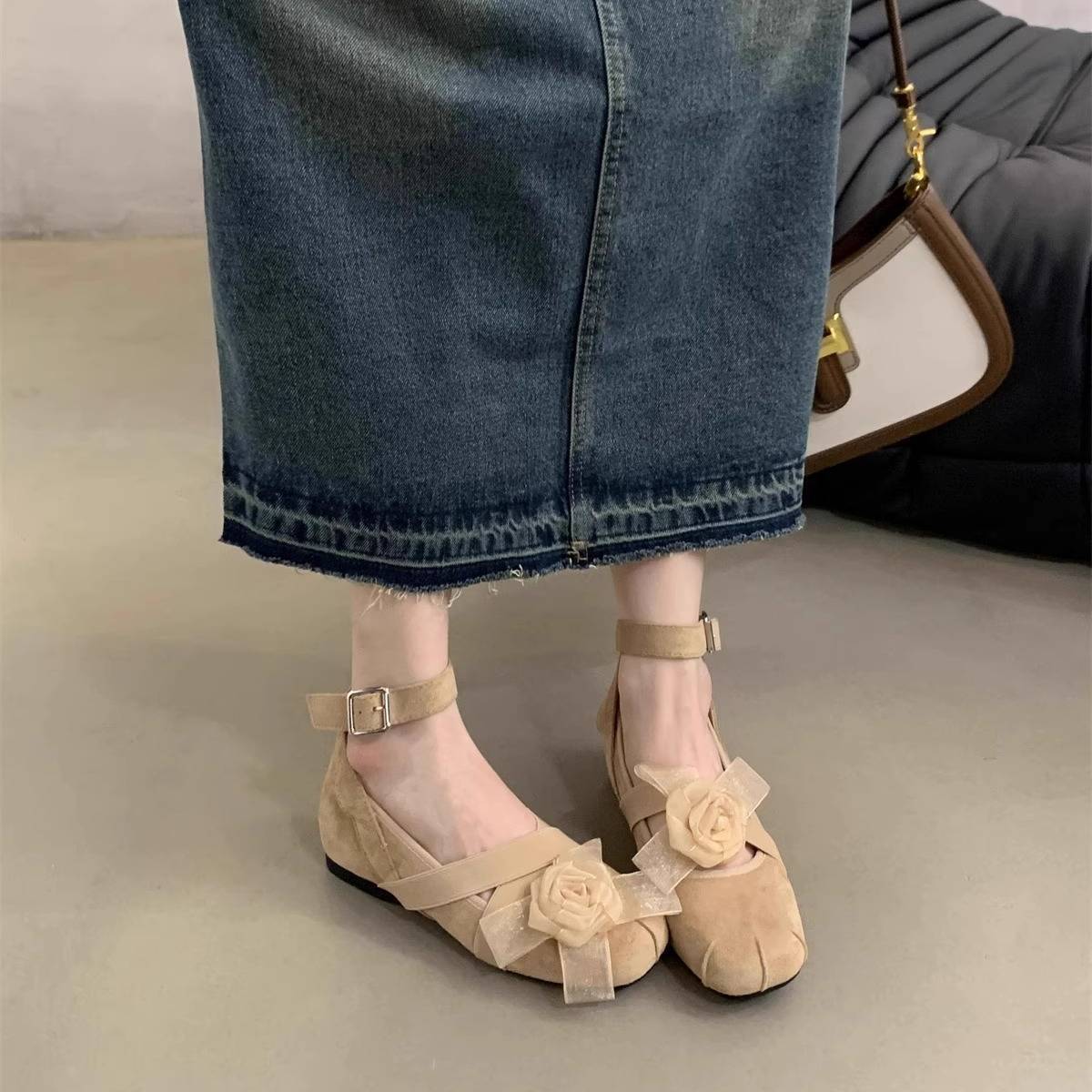 Ddmyoutdoor Mary Jane For Women Spring Ankle Strap Ballet Flats French Style Shallow Mouth Flat Shoes Outdoor Shoes